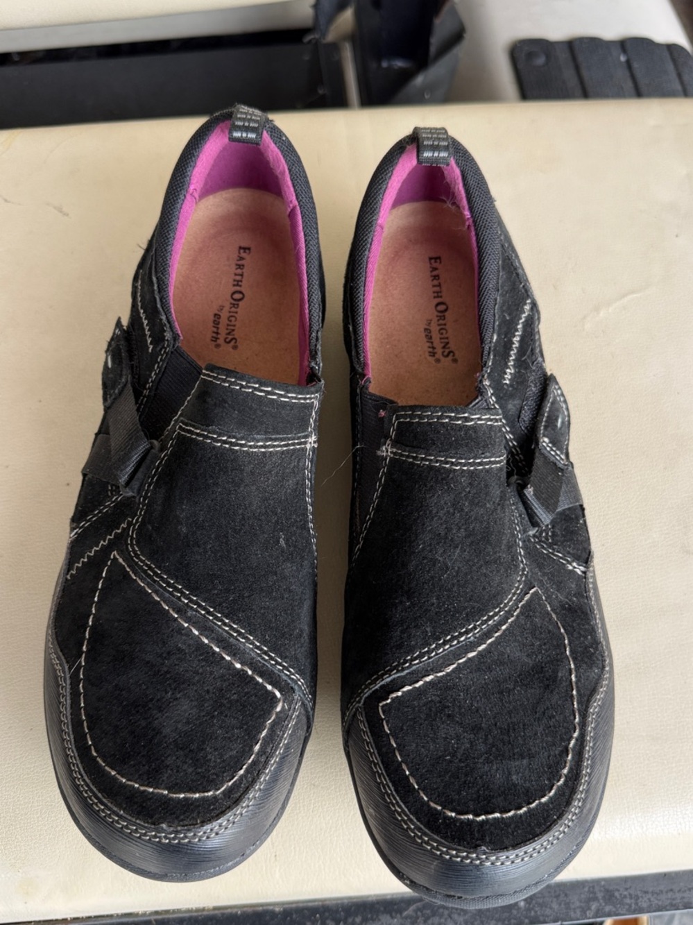 Earth Origins Black Slip-On Loafers with Pink Interior